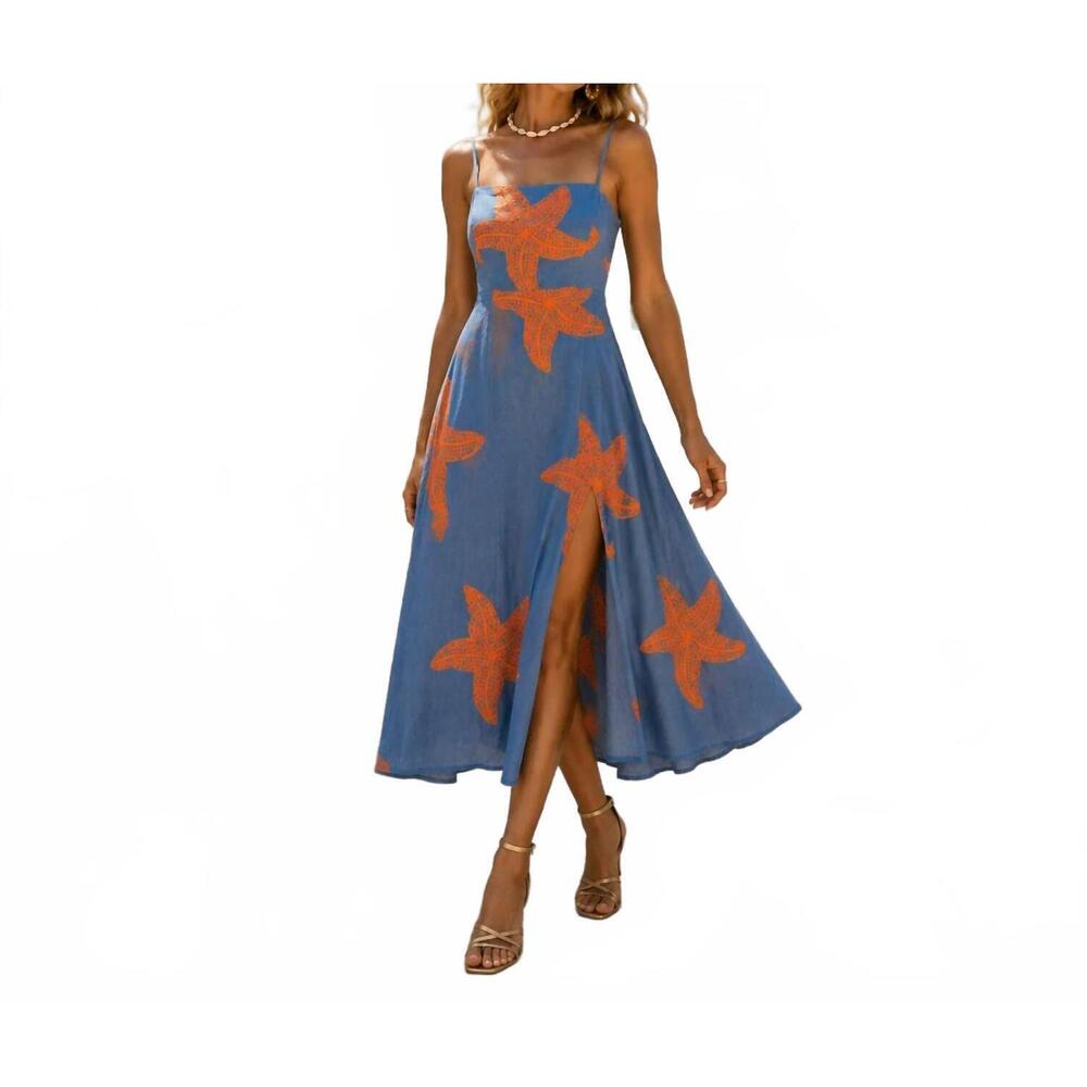 NEW MYSTERY RESORT starfish midi dress in blue